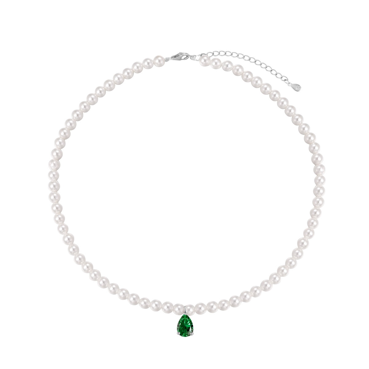 Pearl Necklace with Green Pendant