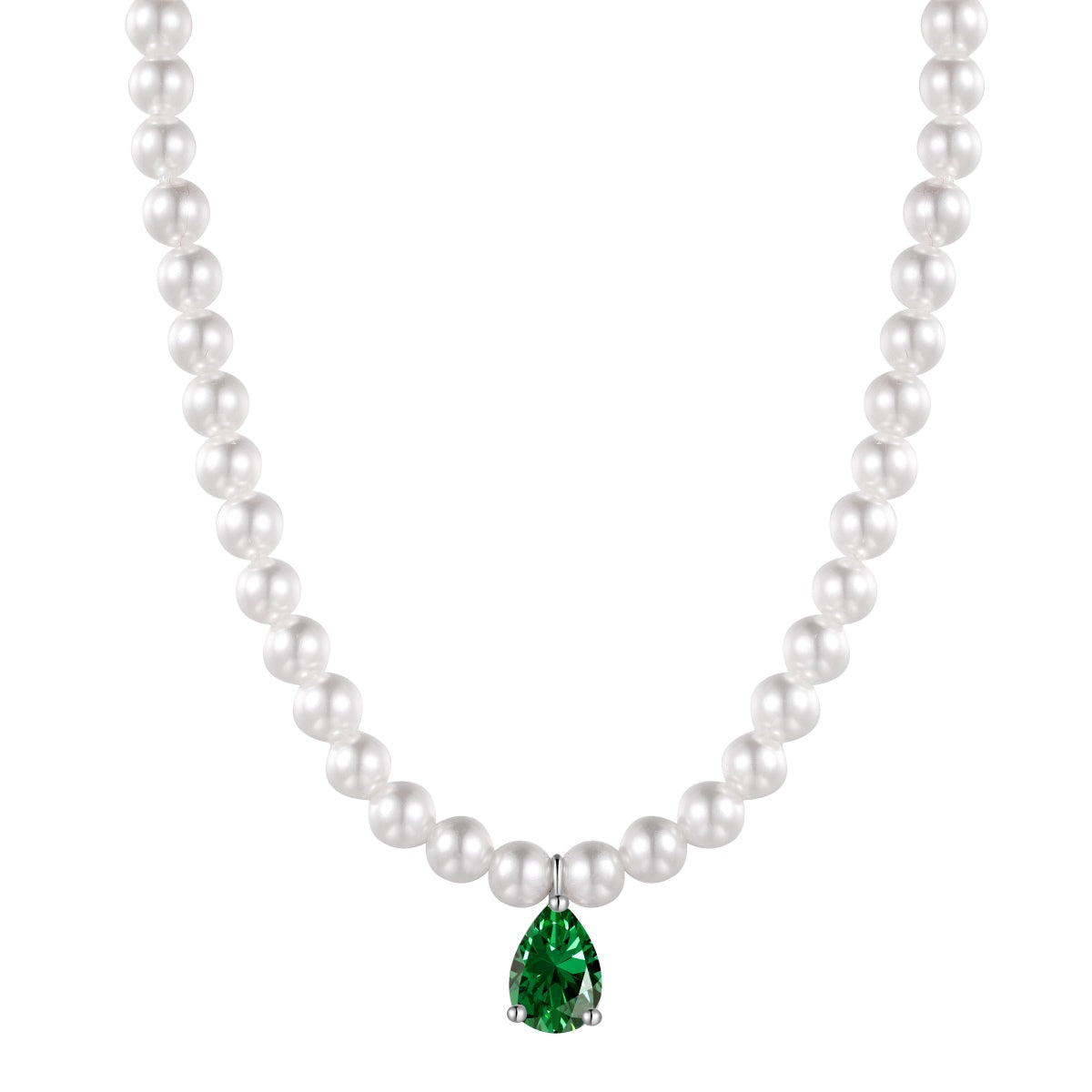 Pearl Necklace with Green Pendant