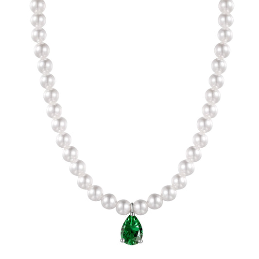 Pearl Necklace with Green Pendant