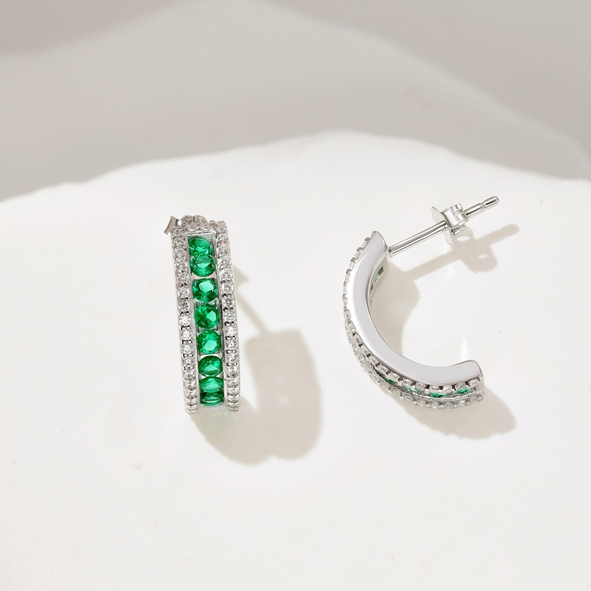 Emerald Glow Pave Hoops