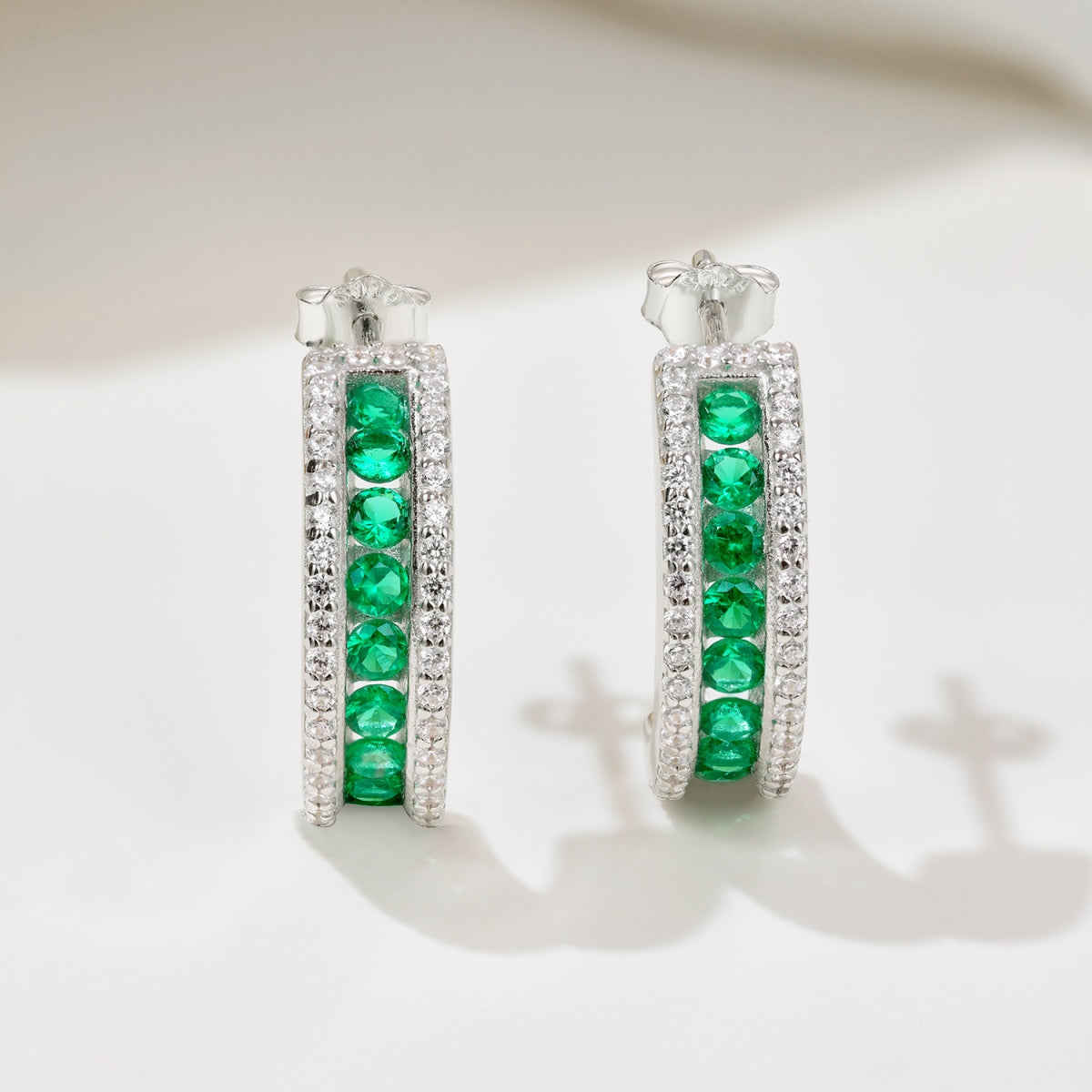 Emerald Glow Pave Hoops