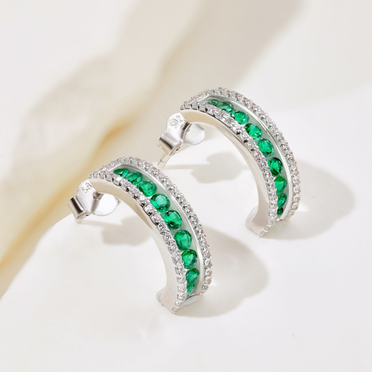 Emerald Glow Pave Hoops