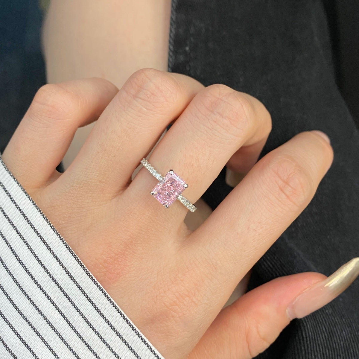 Pink Emerald-Cut Ring