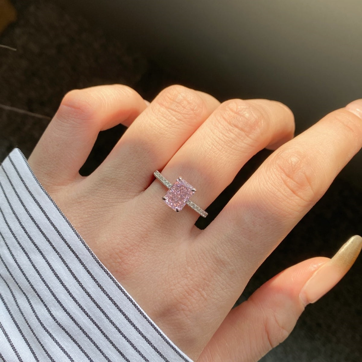 Pink Emerald-Cut Ring