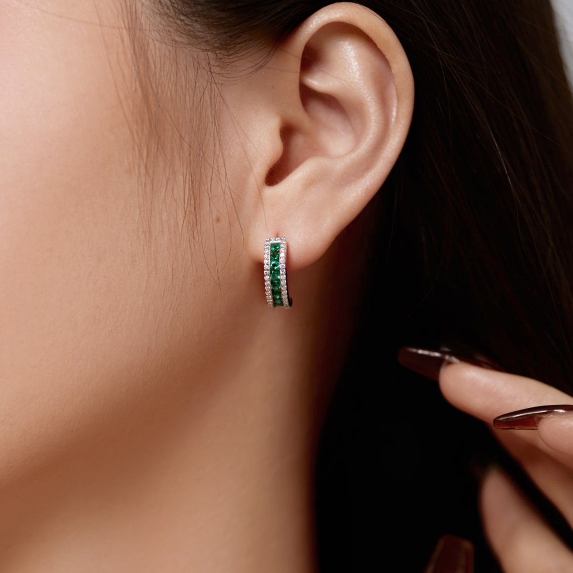 Emerald Glow Pave Hoops